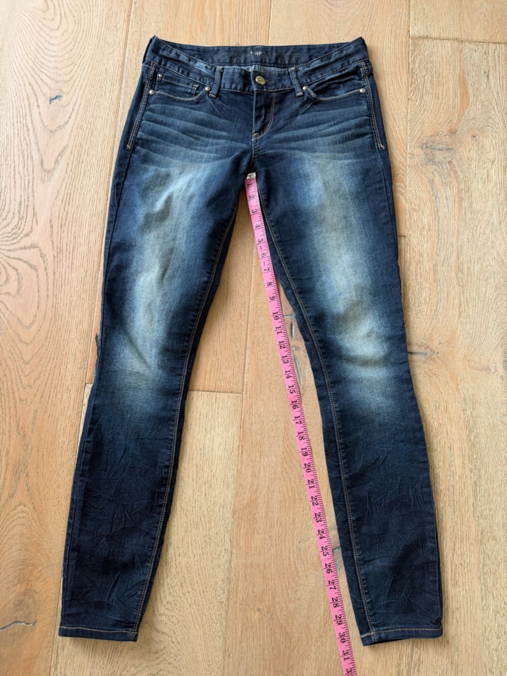 Express Women's Faded Dark Blue Skinny Jeans